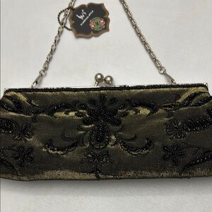IN’S Black Beaded and Gold Clutch / Evening Bag New with Tag